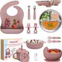 13 Pack Silicone Baby Feeding Set, BPA-Free Stainless Steel Toddler Feeding Supplies, Include Suction Plates, Baby Bowls, Silicone Fork & Spoon, and More, First Stage Baby Dish Set - 6+ Months