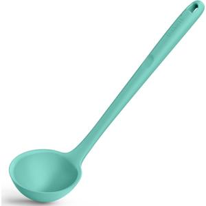 13 inch Silicone Soup Ladle: U-Taste 600F Heat Resistant 4 oz Large Non-stick Seamless Rubber Kitchen Deep Serving Spoon with Non-slip Solid Long Handle for Cooking Sauce/Stews/Gravies (Aqua Sky)