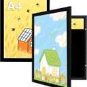 kennethan Kids Art Frames, Front Opening Picture Frames with Changeable Display, Holds 50 Artworks, for 3D Picture, Crafts, Children Drawing, Hanging Art, Portfolio(Black, A4-2 Pack)
