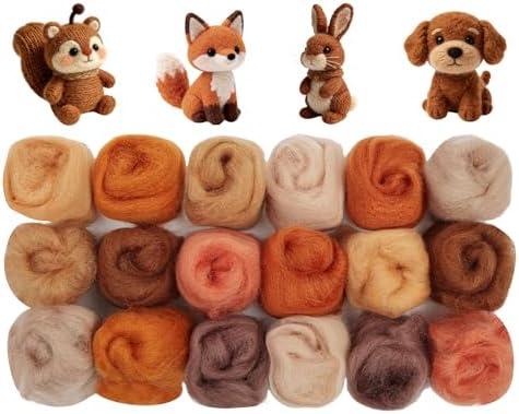 Ainiv 18 Pcs Needle Felting Wool, 9 Colors x 2 Packs Wool Roving, 3g/Pack Fiber Wool Yarn Roving, Beginner-Friendly Art Crafts, Starter Needle Felt Supplies for DIY Craft Beginners (Brown Series)