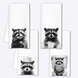INDAJEDN Cute Raccoon Gifts Hand Towels for Bathroom Set of 4, Raccoon Bathroom Decor, Funny Raccoons Hand Towels, Funny Cabin Decor, 16x24 Inch