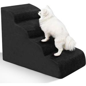 Dog Stairs for Small Dogs - High Density Foam Pet Steps, Extra Wide Dog Ramp with Non-Slip Bottom for High Beds, Couch and Sofa, Best for Dogs Injured, Older Doggy Cats, 4 Steps, Black