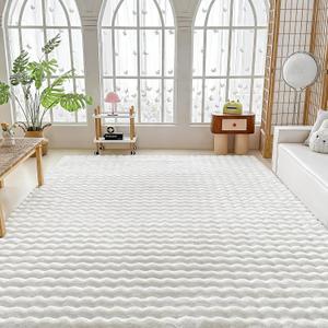 White Rabbit Plush Rug 6'x9', Fluffy Faux Fur Shaggy Area Rug for Nursery, Kids Room Decor, Soft Fuzzy Carpet for Living Room, Bedroom, Teen Girls Room