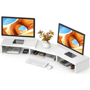 TAVR Furniture Dual Monitor Stand Riser, Computer Monitor Stands for 2 Monitors, Extra Long Multifunctional Desktop Organizer Riser for Computer, Laptop, PC, Printer, TV, Max 43.3" Length, White