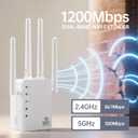 WiFi ExtenderWiFi Extenders Signal Booster - WiFi Repeater with 12880 Sq.ft Coverage 105 Deviceswith 1200Mbps Dual - Band 2.4G&5G1-Tap SetupSupports Ethernet Port,Faster Speed