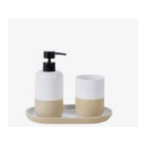 VCNY 3PC BATH ACCESSORY SET-EHITE/TAN
