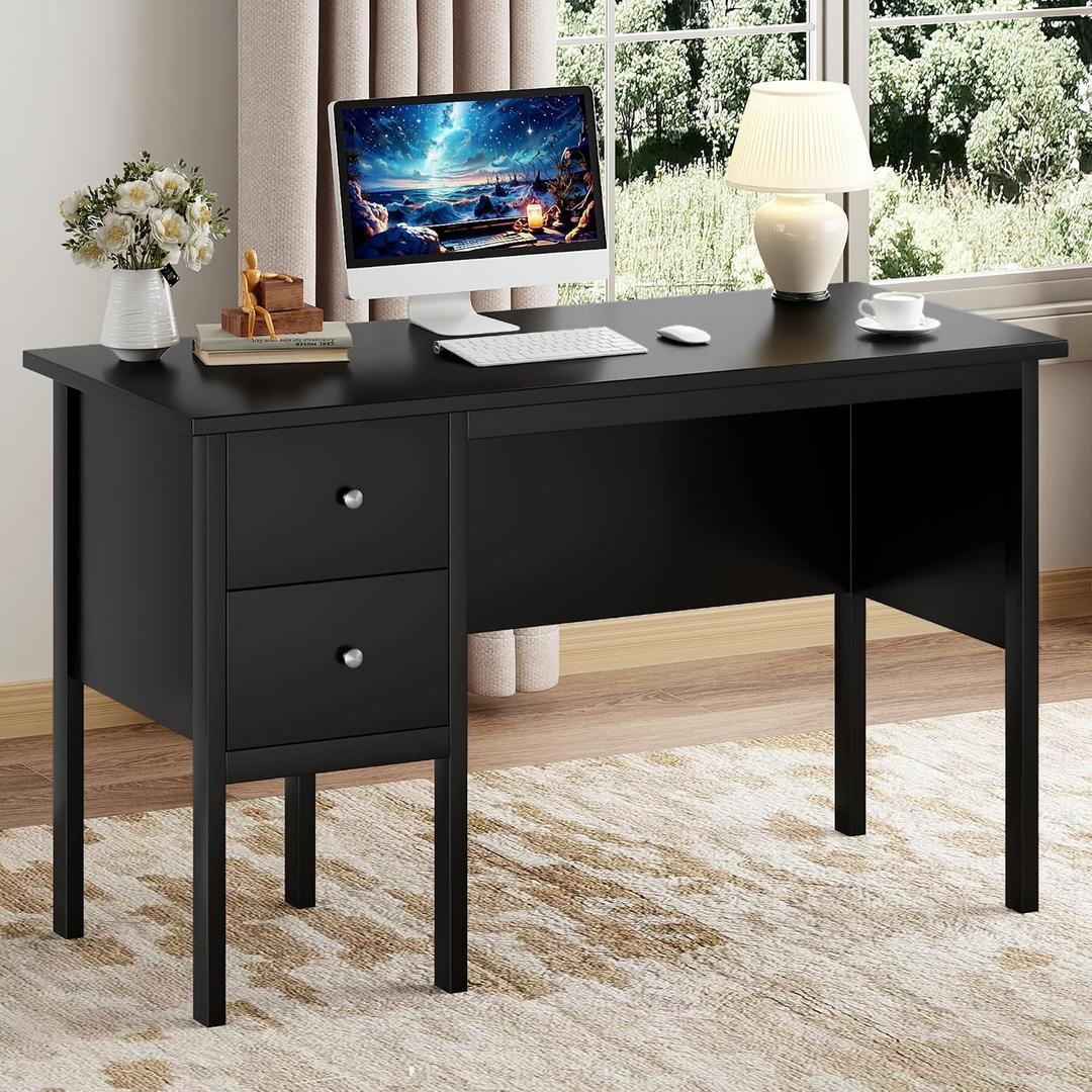 BHG Computer Desk with Drawers,Modern White Home Office Desk with Storage Filing Cabinet, Vanity Desk Makeup Dressing Table for Bedroom,Small Writing Table PC Desks for Study (Black, 43.3")