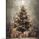 FGFK Vintage Christmas Tree Wall Art Decor Framed, Christmas Home Decor, Holiday Winter Xmas Tree with Presents Canvas Prints Poster Wall Decorations for Home Bedroom Party, 8x10 Inch (Color-05)