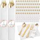 Pink 25 Pack Blue First Communion Decorations Pre Wrapped Silverware Set Disposable Serves 25, Gold Napkins Knives Forks and Spoons Baptism Party Utensils for Christening Celebration Party