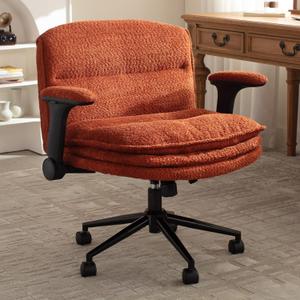 Dowinx Criss Cross Chair with Adjustable Flip-up Arms and Wheels, Comfort Ergonomic Office Desk Armchair with 3 Layer Cushions, Wide Seat Vanity Chair for Home Office, Living Room, Bedroom, Orange