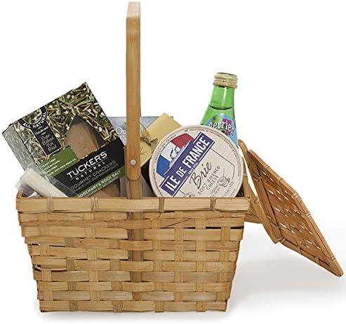 The Lucky Clover Trading Co. Bamboo Picnic Basket in Honey with Lid - Small