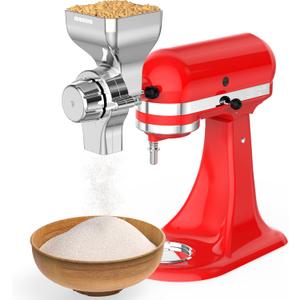 All Metal Grain Mill Attachment for KitchenAid Stand Mixer,12 Fineness Setting From Coarse to Fine for Non-Oily Dry Grain Wheat,Oats,Rice,Corn,Barley,Buckwheat,Millet and Other Cereals