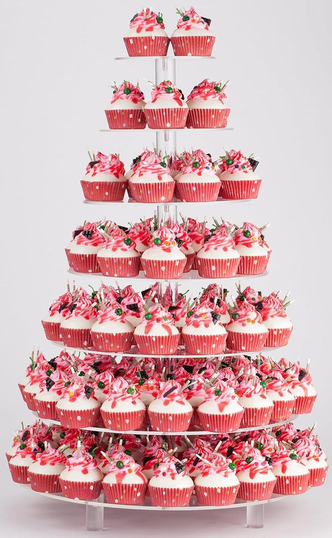 Large Cupcake Stand, 7 Tier Cupcake Tower Tree, Round Cupcake Display Stand, Tiered Cupcake Holder for Party,Clear Dessert Stand for Wedding