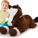 Tezituor 35Inches Large Horse Stuffed Animal, 3 Feet Realistic Stuffed Pony Plush Toy, Hugging Soft Chocolate Horse Plush Body Pillow Gift for Kids Girlfriend