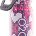 O2COOL Mist 'N Sip Misting Water Bottle 2-in-1 Mist And Sip Function With No Leak Pull Top Spout (Hearts)