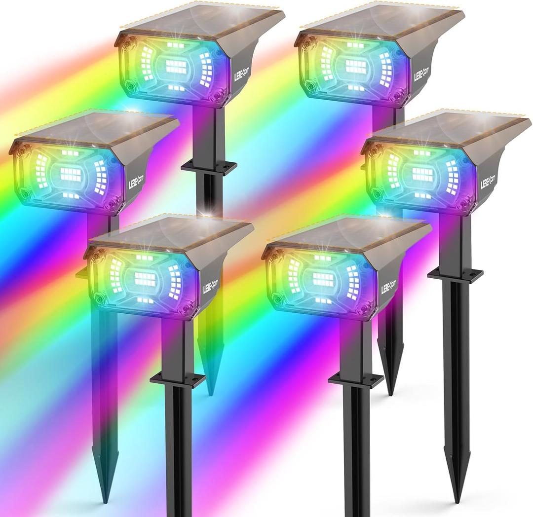 Color Solar Lights Outdoor Waterproof Spotlights with 9 Light Modes, Color Changing Solar Outdoor Lights for Decorate Festivals, Colored Solar Spot Lights Auto On/Off, RGBW 6 Pack