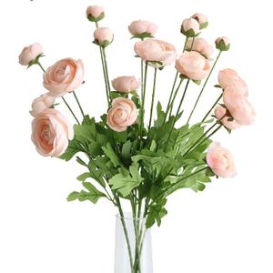 Htmeing 5Pcs Artificial Ranunculus Flower Silk Flowers Persian Buttercup for Home Wedding Decoration Floral Creation Flower Arrangement DIY Project (Champagne)