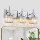Modern Crystal Bathroom Vanity Light,3-Lights Chrome Vanity Lighting Fixtures Over Mirror Bathroom Light Fixtures for Bathroom, Bedroom, Living Room,Dressing Room