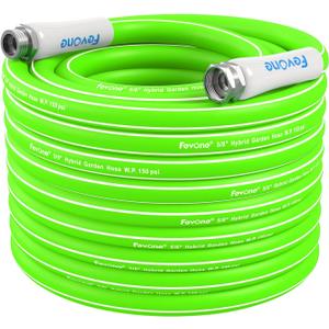 Fevone 100 ft Kink-Free Garden Hose - 5/8" ID Flexible Water Hose, Drinking Water Safe, 3/4" Aluminum Fittings, Heavy Duty & Lightweight for Yard