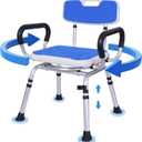 Swivel Shower Chair: 400 lbs Heavy Duty Shower Chair for Elderly Disabled Injured - Height Adjustable Shower Stool with Arms & Back - Non-Slip Rotating Shower Bench Seat for Tubs (Dark Blue)