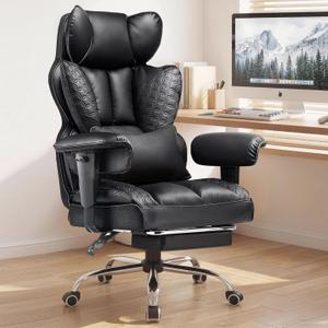 COMHOMA Big and Tall Office Chair Heavy Duty Gaming Chair with Deluxe Embossing Leather High Back Wider Ergonomic Computer Chair with Foot Rest 145°Reclining Pocket Spring Lumbar Support