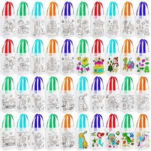 BBTO 100 Pcs Coloring Goodie Bags Cute Cartoon Reusable Party Favor Paint Non Woven Goodie Bags for Kids Birthday Party Art DIY Crafts Supplies, 20 Styles
