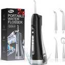 Water Flosser, Water Dental Flosser Pick for Teeth, IPX7 Waterproof Oral Irrigator, 3 Modes 4 Replaceable Jet Tips, Professional Flossing Cleaning Picks for Home Travel Gums, Braces Care (Black)