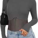 Darong Women Long Sleeve Bodysuit Crew Neck Mesh Sheer Panels Bodysuits Shirt Tops M