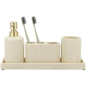 ZCCZ -Beige Bathroom Accessories Set 4 Pcs - Toothbrush Holder, Soap Dispenser, Vanity Tray, Bathroom Tumbler - Countertop Vanity Organizer - Bathroom Accessory Set- Toothbrush Holder Set, Stone Sets