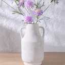 White Ceramic Flower Vase with Handles, 11 in Tall Rustic Farmhouse Pottery Vases Decorative Large Vases for Living Room Entryway Kitchen Table Centerpieces Home Decor