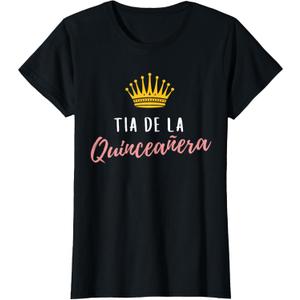 Quinceanera Tia Aunt Women Her Rose 15 Party Quince Matching T-Shirt (X-Small, Black)