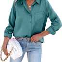 Satin Button Down Shirts for Women Long Sleeve Slim Fit Office Blouses Casual Business Silk Tops with Pocket S-XXL