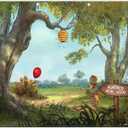 10x8ft Fabric Hunny Cartoon Spring Forest Photography Backdrop Hundred Sweet Honey Bear Background Bee Acre Red Balloon Wood Birthday Photo Tapestry Props, 120x96inch