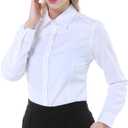 Womens Button Up Shirts Slim-Fit Long Sleeve Stretch Cotton Basic Work Shirt (White, XS)