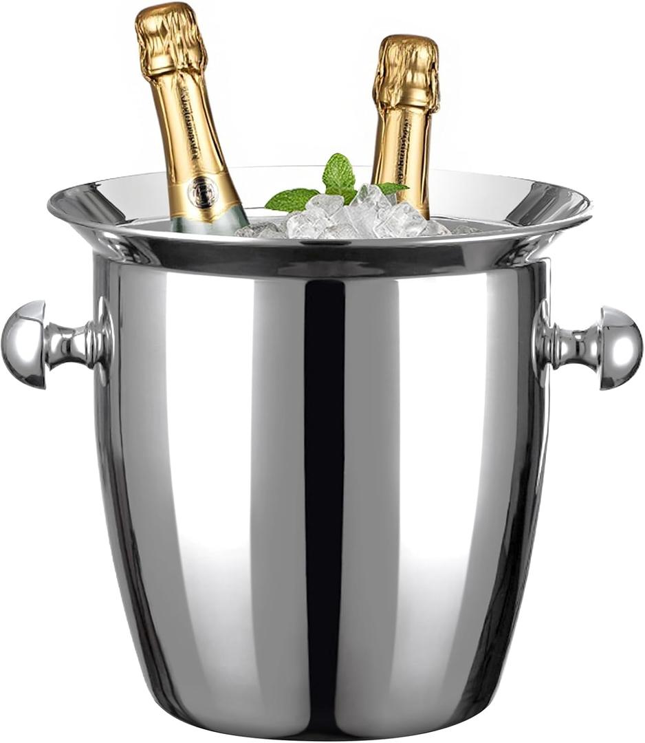Ice Bucket, Large Ice Bucket for Parties, 5L Portable Stainless Steel Wine Buckets with Handle for Champagne, Beer, Cocktails, Indoor, Outdoor, Camping, Picnic(Silver)