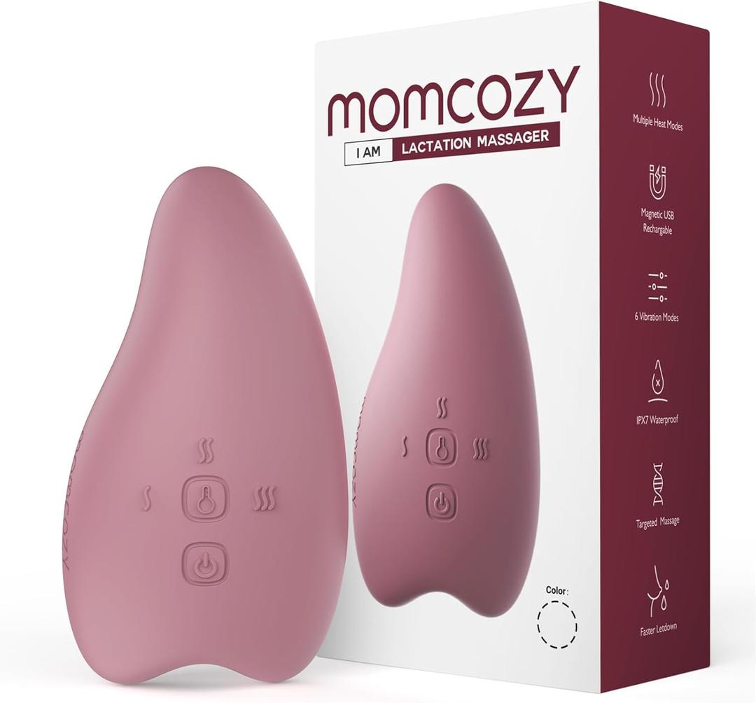 Momcozy Warming Lactation Massager 2-in-1, Soft Breast Massager for Breastfeeding, Heat + Vibration Adjustable for Clogged Ducts, Improve Milk Flow, Engorgement (Red)