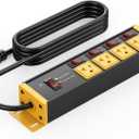 CCCEI Heavy Duty Surge Protector Power Strip 20 Amp Individual Switches. 25FT 12 Gauge Extension Cord with Multiple Outlets. Kitchen, Garage, Shop, Industrial Wall Mount Electric Extender, Yellow.