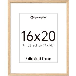upsimples 16x20 Frames, Natural Solid Wooden Picture Frames, Display 11x14 with Mat or 16 x 20 Without, Vertical or Horizontal Wall Hanging, 1 Pack, Natural