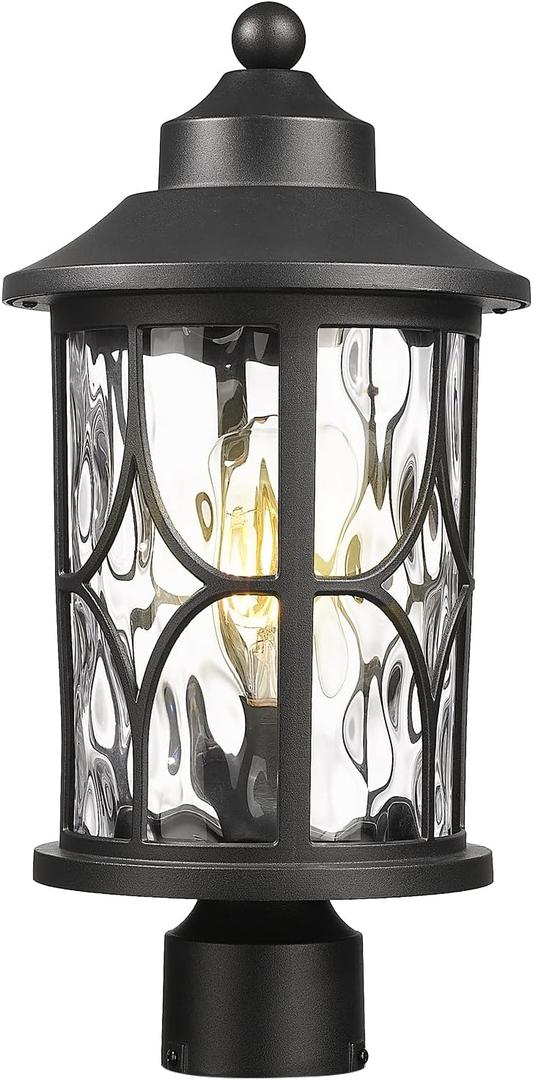 zeyu 17 Inch Black Outdoor Post Lights, Modern Exterior Pole Light, Lamp Posts Outdoor Lighting for Garden Patio, Die-Cast Aluminum with Clear Water Ripple Glass, ZX48MP-WG BK