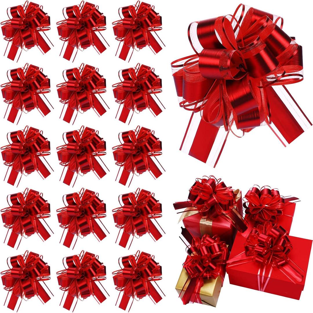 WILLBOND 20 Pieces 6 Inch Pull Bows Gift Wrapping Ribbon Pull Bows for Valentine Wedding Baskets Christmas Multicolor Wrap Accessory for Gift Present Holiday Decor(Red)