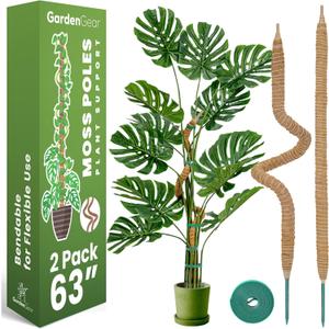 2 Pack 63 Inch Bendable Moss Pole Monstera Plant Support Stakes for Indoor Plants - Tall Moss Stick Trellis for Potted Climbers - Stem Support Accessories for Climbing Houseplants