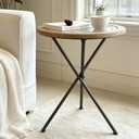 Minimalist Mid-Century Modern Round End Table, Solid Wood Tempered Glass Side Table, Accent Table with Metal Tripod Legs for Living Room, Bedroom, Balcony, Office & Small Spaces (17.22" D x 21.26" H)