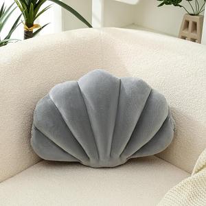 Shell Pillows Seashell Decorative Pillow Soft Velvet Beach Aesthetic Seashell Shaped Pillow Home Bedroom Living Room Décor (Grey, 17 X 13 inches)