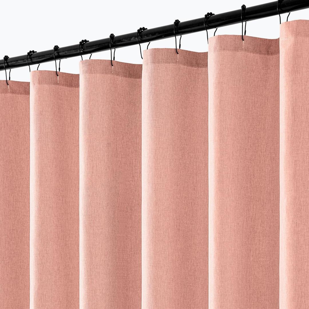 ANRODUO Blush Pink Extra Long Linen Shower Curtain, 108 Inch Long Heavy Duty Fabric Shower Curtain Set with 12 Metal Hooks, Waterproof Decor Machine Washable for Bathroom Bathtub Hotel, 72 x 108
