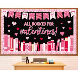 Valentine's Day Reading Bulletin Board Set Valentine's Day Classroom Decoration All Booked for Valentine's Bulletin Board Pink Red Heart Cutouts for Holiday Classroom Home School Chalkboard Wall Decor