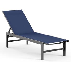 Outdoor Lounge Chairs for Pool, Aluminum Chaise Lounge Chairs with 5-Position Recliner, Patio Lounge Chair for Backyard, Poolside, Deck, Lawn, Navy Blue (1 Pack)