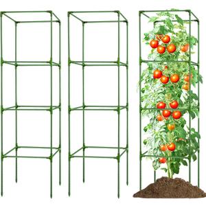 3 Pack Square Tomato Cages for Garden - 56 Inch Heavy Duty Tomato Plant Support Stakes, Sturdy Metal Core with Rust-Resistant Coating, Tomato Trellis for Raised Beds
