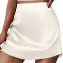 Zeagoo Womens Mini Skirts Elastic High Waisted Skirts Stain A-Line Zipper Party Club Skirt 2025 (Beige)