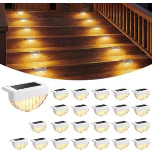 VOLISUN 24 Pack Solar Deck Lights Outdoor, Warm White LED Solar Step Lights for Outside, Waterproof Fence Light for Patio, Deck, Stairs, Yard, Pool and Porch (White)