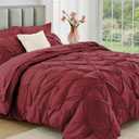 JOLLYVOGUE King Size Comforter Set 7 Pieces - Bed in a Bag King for All Season, Pintuck Bedding Comforter Sets with Comforter, Flat Sheet, Fitted Sheet and Pillowcases & Shams, Burgundy